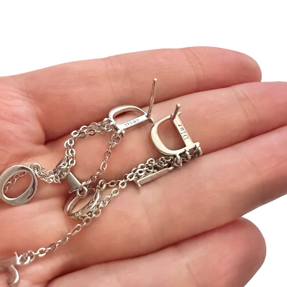 AUTH VTG Christian Dior Silver Chain Logo Dangle Letter Charm Earrings - Picture 7 of 11
